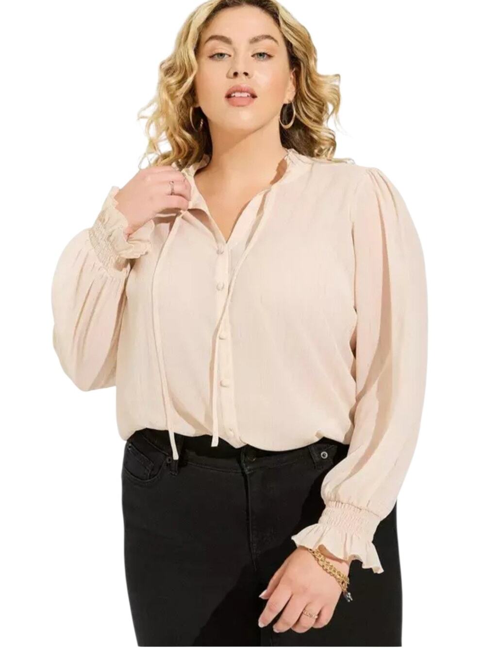 Torrid Womens Crinkle Chiffon Button Up Mock Neck Blouse Size 5X